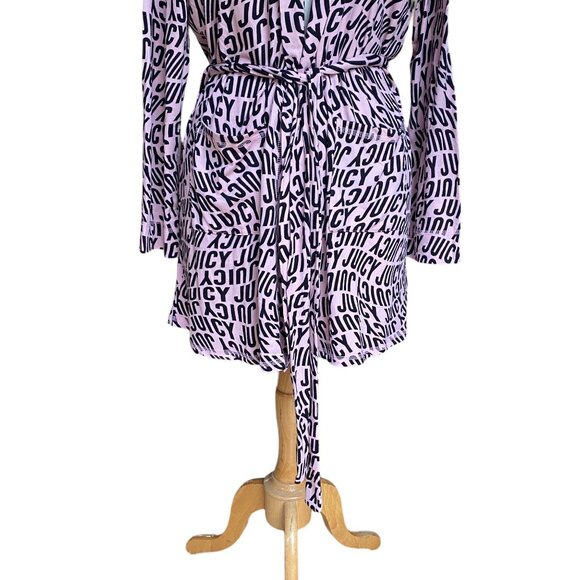 Juicy Couture Spell-Out Bathrobe-XL- Luxe Short Tie Jersey Knit Pink Spa Y2K 90s - Picture 5 of 12